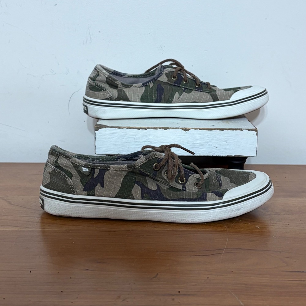 Sperry Crest Vibe Camo Ripstop Canvas Sneakers Womens 7 STS86729 Green